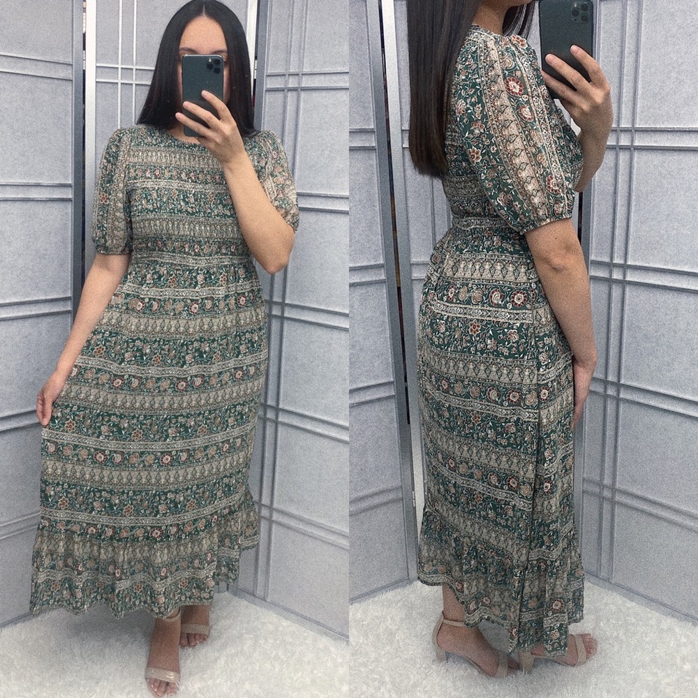 Midi dress olive green modest dress